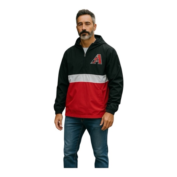 MLB ARIZONA DIAMONDBACKS HALF ZIP
PULLOVER HOODIE WINDBREAKER
JACKET MENS Small - Picture 1 of 9